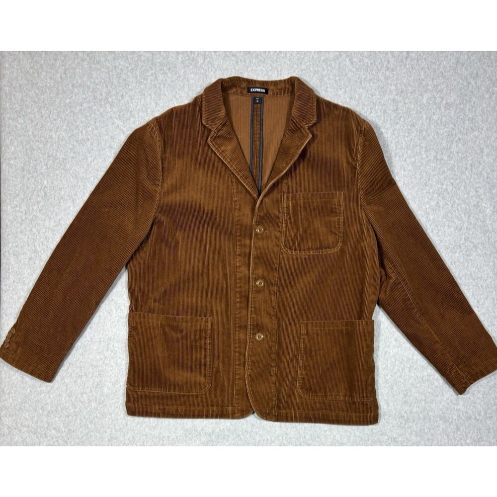 Express Men's Slim Corduroy Office Cotton Jacket Caramel Brown Casual Size XL